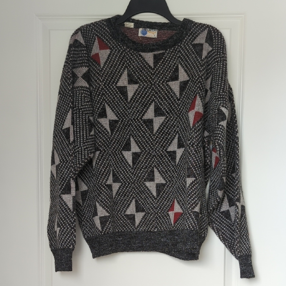 Geometric Patterned Sweater - Black, Gray, Red - image 1